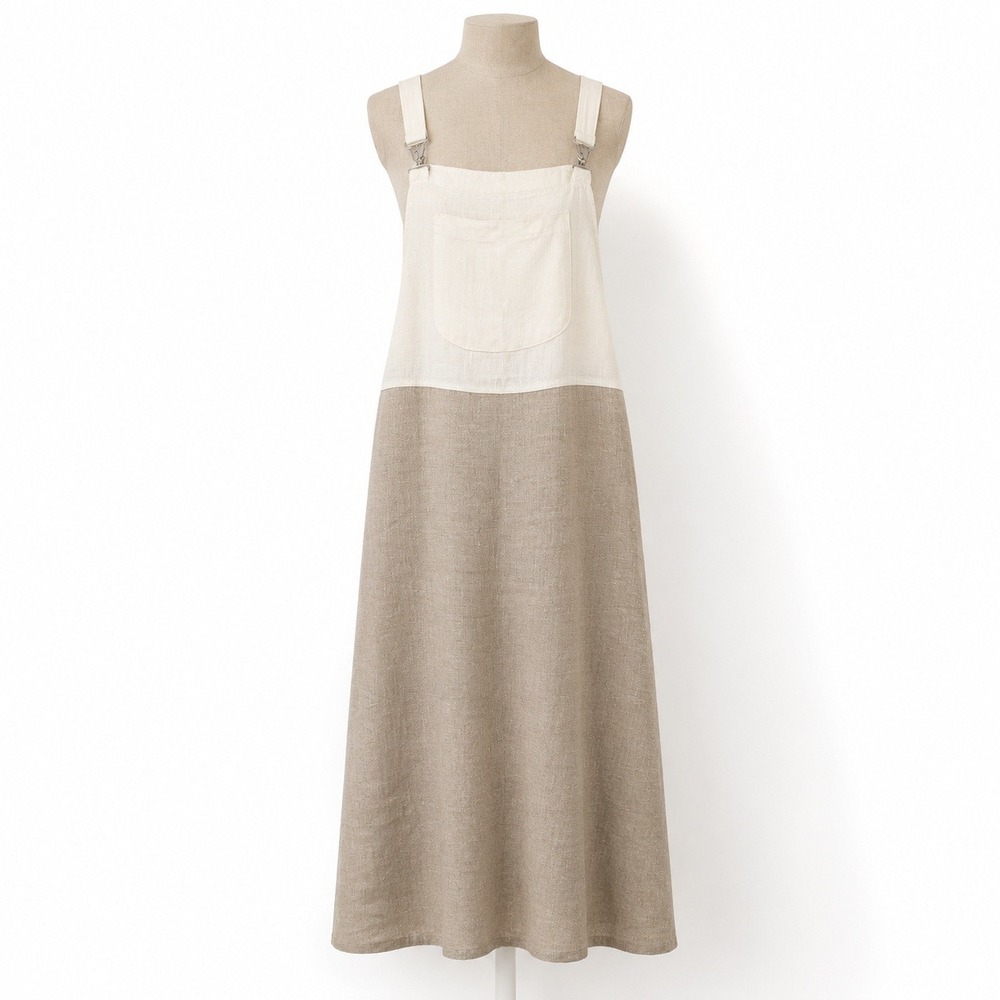 Vintage 90s Linen Overall Maxi Dress Size 14 Tan Pinafore Cottagecore Coastal